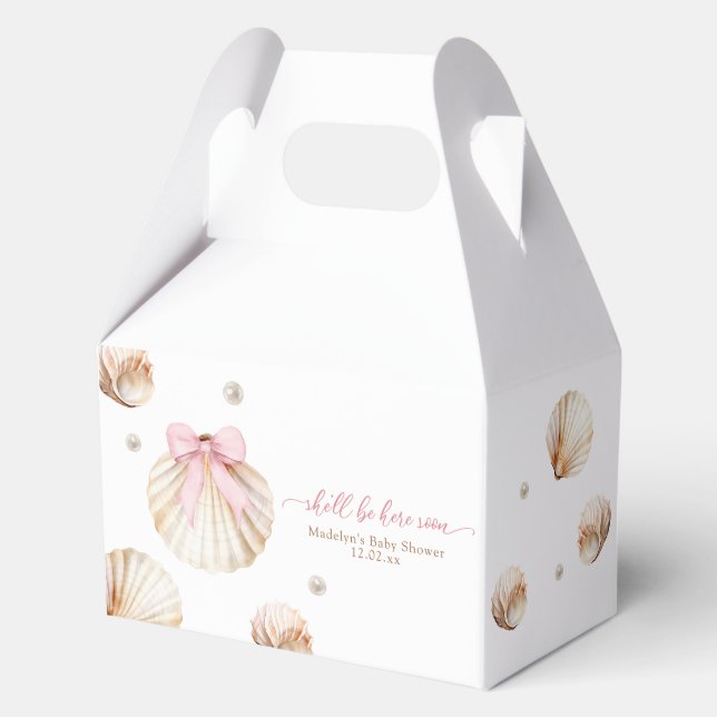 Girl Pink Bow Shell Baby Shower Geschenkschachtel (Vorderseite)