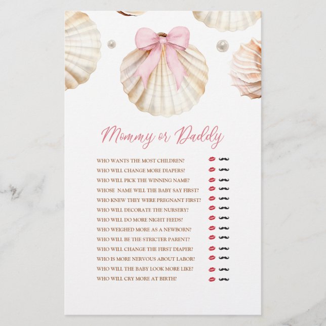 Girl Pink Bow Shell Baby Shower Mommy or Daddy (Vorderseite)