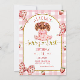 Girl Pink Bow strawberry berry sweet invitation Einladung