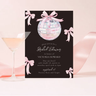 Girl Pink Bows Shiny Disco Ball Brautparty Einladung