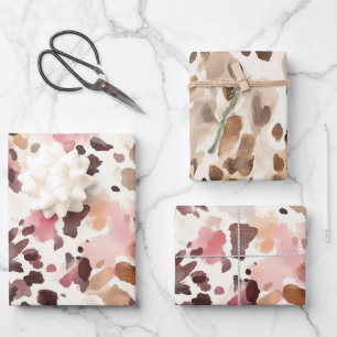 Girl Pink Brown Cream Leopard Animal Print Geschenkpapier Set