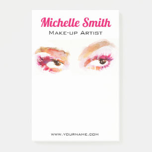 Girl Pink Brown Watercolor Eye Makeup Artist Post-it Klebezettel