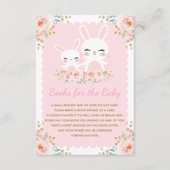 Girl Pink Bunny Rabbit Babydusche Buchanfrage Begleitkarte (Vorderseite)