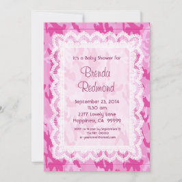 GIRL Pink Camouflage Lace Baby Shower V10 Einladung
