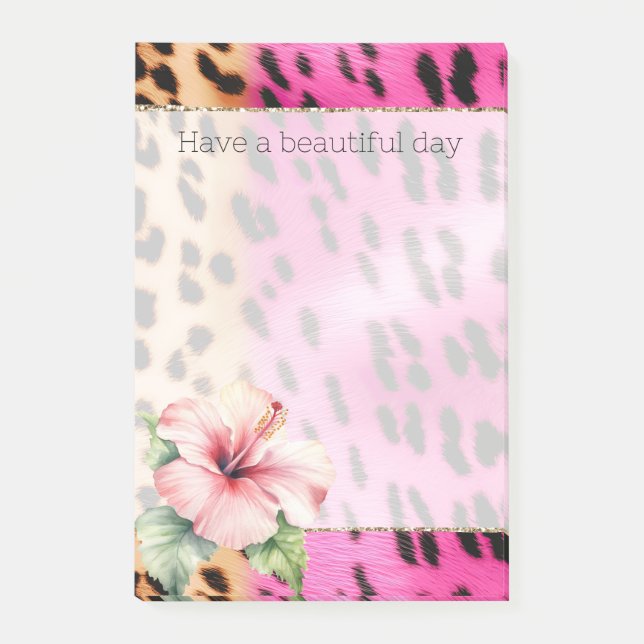 Girl Pink Cream Black Leopard Hibiskus Blume Post-it Klebezettel (Vorderseite)