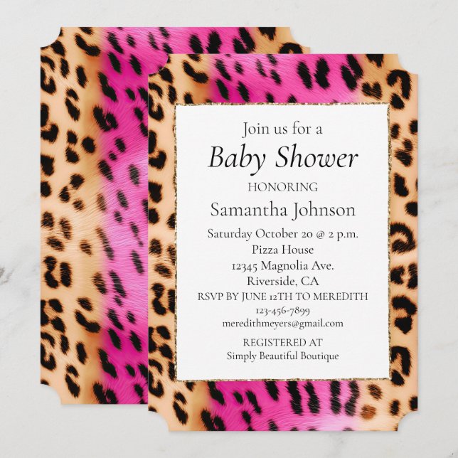 Girl Pink Cream Leopard Print Einladung (Vorne/Hinten)