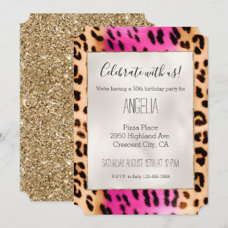 Girl Pink Cream Leopard Print Einladung