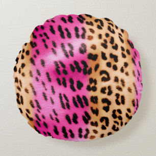 Girl Pink Cream Leopard Print Rundes Kissen