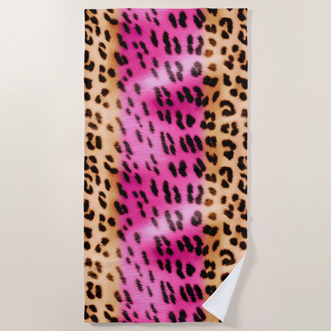 Girl Pink Cream Leopard Print Strandtuch (Vorderseite)