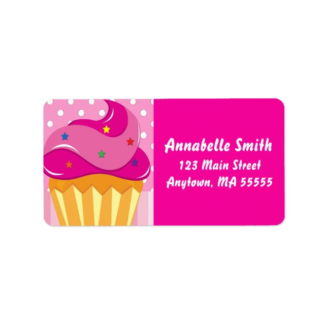 Girl Pink Cupcake Geburtstagsfeiertagsadressen Lab Adressaufkleber (Vorne)