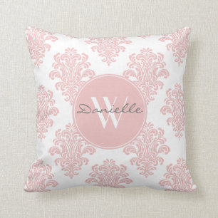 Girl Pink Damask Monogram Kissen