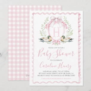 Girl Pink Duck Baby Duck Gingham Pink Einladung