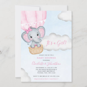 Girl Pink Elephant Baby Dusche Einladung