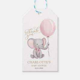 Girl Pink Elephant Balloon Baby Dusche Danke Geschenkanhänger