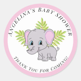 Girl Pink Elephant Niedlich Baby Dusche Runder Aufkleber