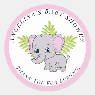 Girl Pink Elephant Niedlich Baby Dusche Runder Aufkleber