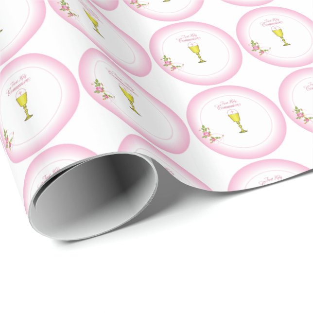 Girl Pink Erste heilige Kommunion, Chalice, Gastge Geschenkpapier (Rolleneckpunkt)