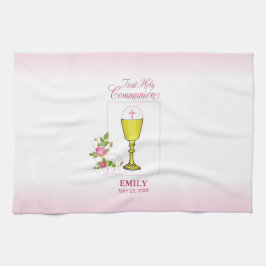 Girl Pink Erste heilige Kommunion, Chalice, Gastge Handtuch