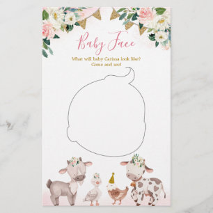 Girl Pink Farm Baby Dusche Baby Face Card