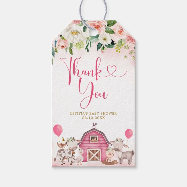 Girl Pink Farm Baby Dusche Danke Tag Geschenkanhänger (Vorderseite)