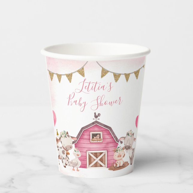 Girl Pink Farm Baby Shooting Cup Pappbecher (Vorderseite)