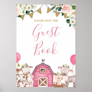 Girl Pink Farm Baby shower Carousel Livre d'or