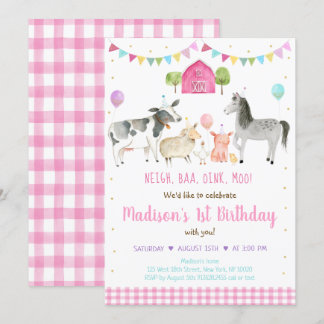 Girl Pink Farm Geburtstag Einladung