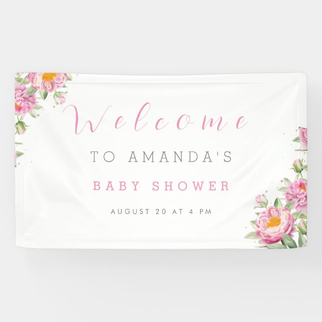 Girl Pink Floral Baby in Blütendusche Niedlich Banner (Horizontal)