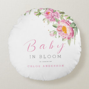 Girl Pink Floral Baby in Blütendusche Niedlich Rundes Kissen