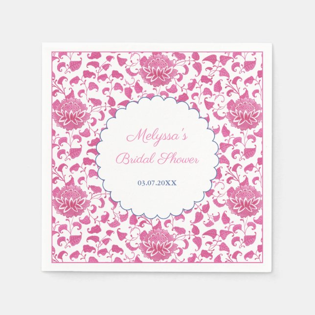 Girl Pink Floral Chinoiserie Brautparty Serviette (Vorderseite)
