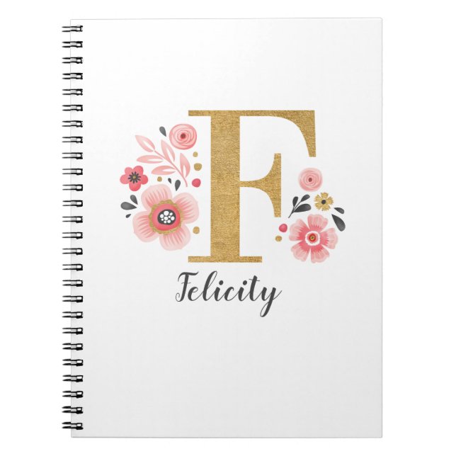 Girl Pink Floral Monogram Letter F Notizblock (Vorderseite)