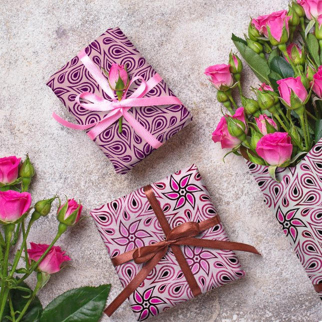 Girl Pink Floral Paisley Design Modernes Niedlich Geschenkpapier Set (Von Creator hochgeladen)