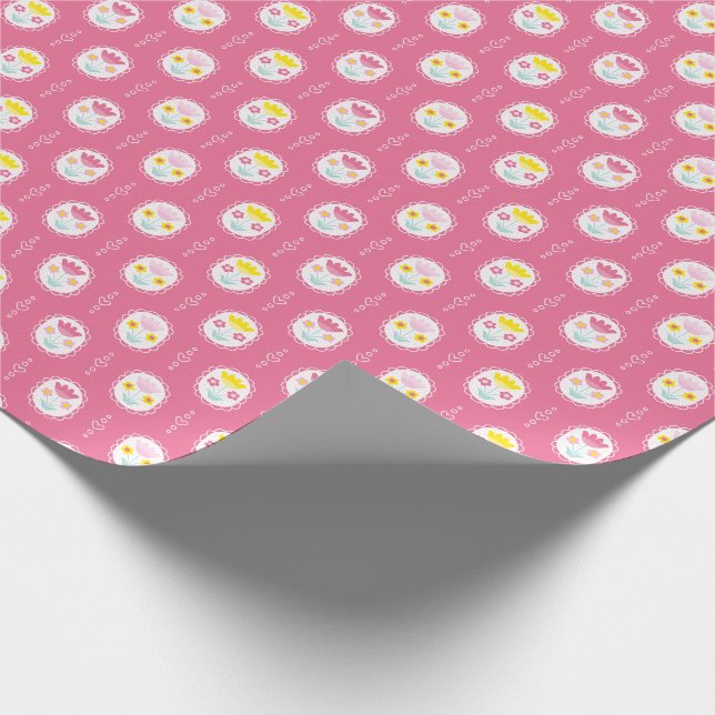 Girl Pink Floral Pattern Geschenkpapier (Ecke)