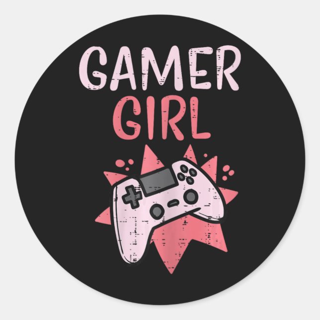 Girl Pink Game Controller Niedlich Video Gaming Fr Runder Aufkleber (Vorderseite)