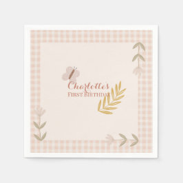 Girl Pink Gingham Wildblumen Butterfly Serviette