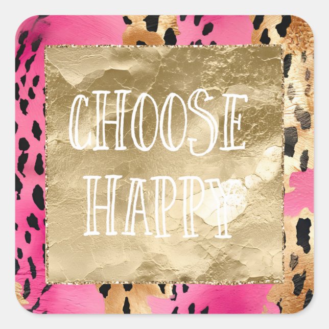 Girl Pink Glam Gold Leopard Print abstrakt Quadratischer Aufkleber (Vorderseite)