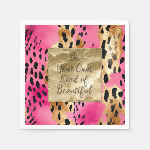 Girl Pink Glam Gold Leopard Print abstrakt Serviette
