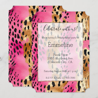 Girl Pink Glam Gold Leopard Print Einladung