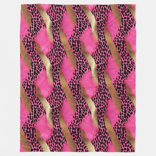 Girl Pink Glam Gold Leopard Print Fleecedecke (Vorderseite)