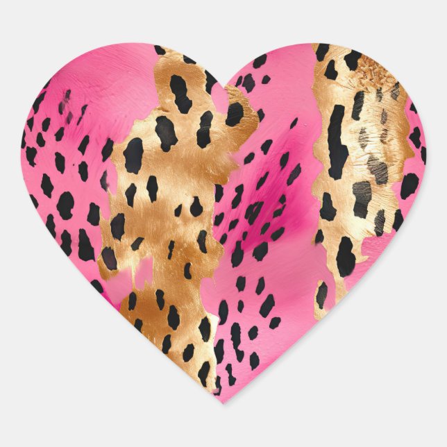 Girl Pink Glam Leopard Print Abstrakt Herz-Aufkleber (Vorderseite)
