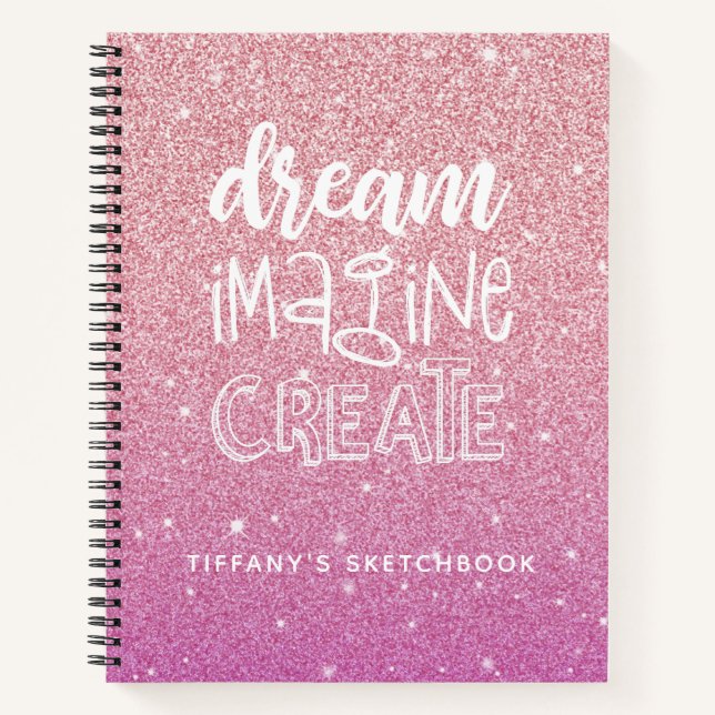 Girl Pink Glitzer Artist Sketchbook mit Name Notizbuch (Vorderseite)