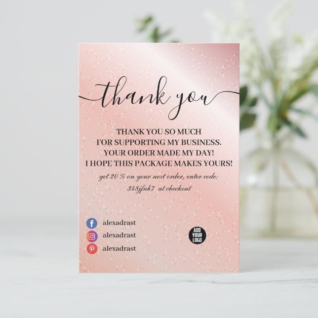 Girl Pink Glitzer Discount Message - Dankeschön Ca Dankeskarte (Stehend Vorderseite)