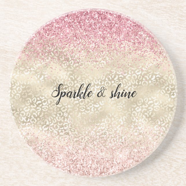 Girl Pink Glitzer Glam Gold Glitz Leopard Print Getränkeuntersetzer (Vorne)