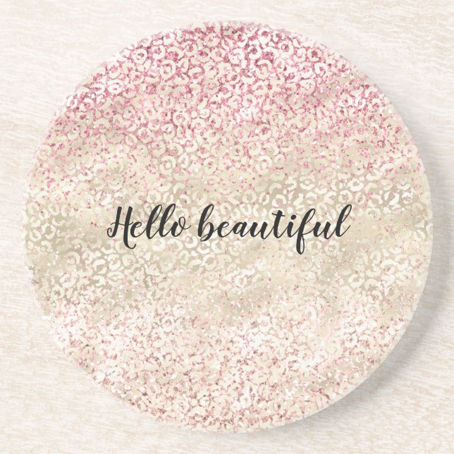 Girl Pink Glitzer Glam Gold Leopard Print Ombre Getränkeuntersetzer (Vorne)