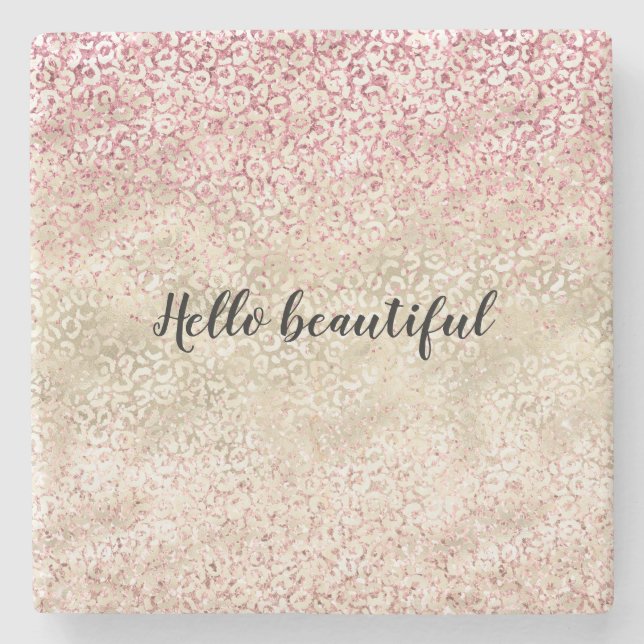 Girl Pink Glitzer Glam Gold Leopard Print Ombre Steinuntersetzer (Vorderseite)