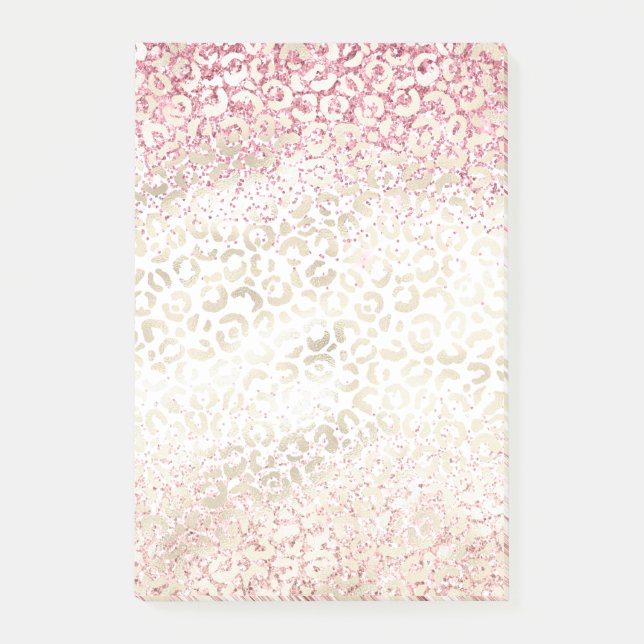 Girl Pink Glitzer Glam Gold Leopard Print Post-it Klebezettel (Vorderseite)