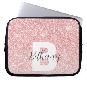 Girl-Pink-Glitzer-Glitzern Monogram-Skriptname Laptopschutzhülle