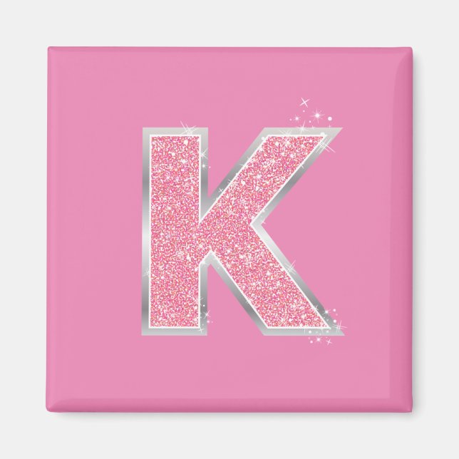 Girl Pink Glitzer Letter K Magnet (Vorne)
