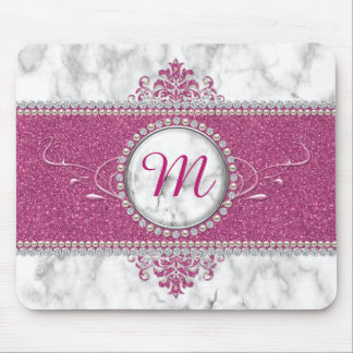 Girl Pink Glitzer Monogram Mousepad