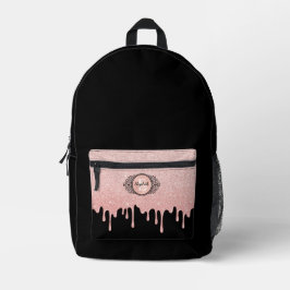 Girl Pink Glitzer Tropfens Monogram School Bedruckter Rucksack